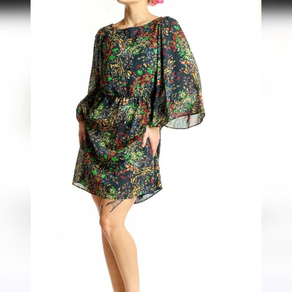 Alice + Olivia Multicolor Floral Print Silk Blend Dress